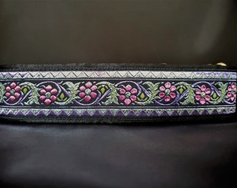 Tessa 1.5 or 2 inch Martingale Greyhound Dog Collar - Padded and Lined with Free Custom Sizing - Pink Purple Silver Bavarian Floral