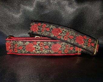 Red Roses 1.5 or 2 Inch Greyhound Martingale Dog Collar with Free Custom Sizing