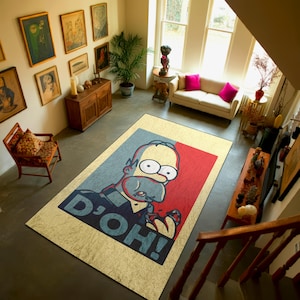 Alfombra D'oh: divertida alfombra inspirada en dibujos animados, alfombra de cultura pop, decoración original para la sala de estar, decoración de piso llamativa y colorida