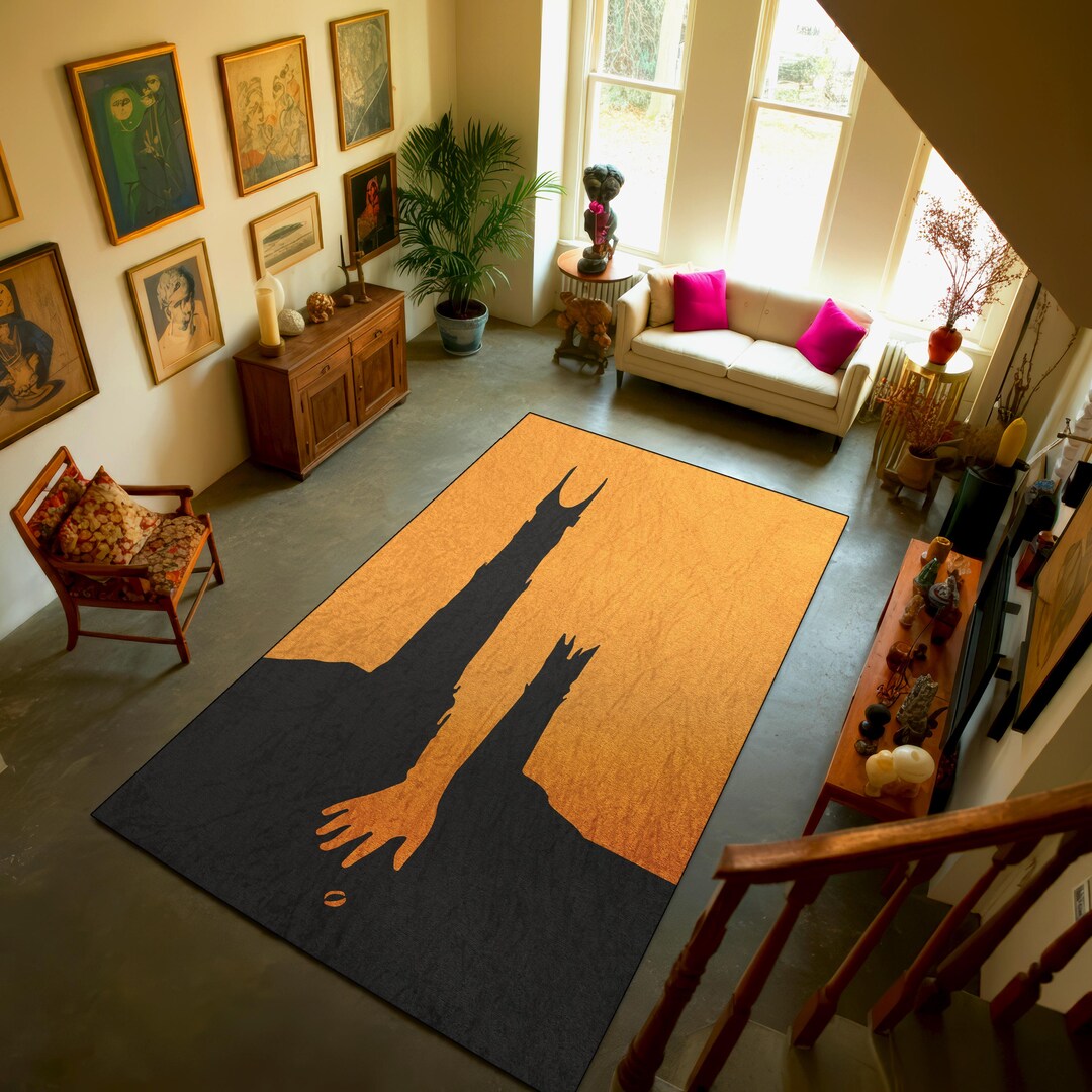 Epic Handmade Rug Epic Fantasy Tower Silhouette Area Rug: Orange & Black Velvet - Etsy