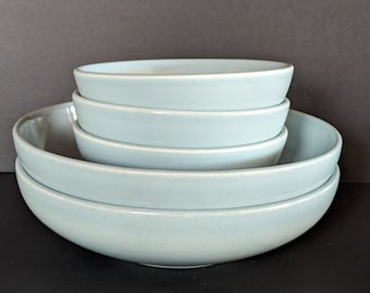 Russel Wright Iroquois China in Ice Blue - Easy Cool Perfection for Your Dinner Table - 8 in Vegetable Bowls and Coupe Cereal Bowls