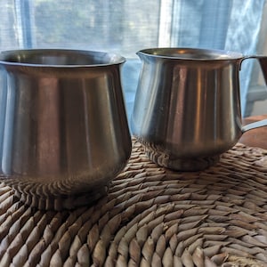 Mid Century Stainless Sugar and Creamer Set with Teak Handle