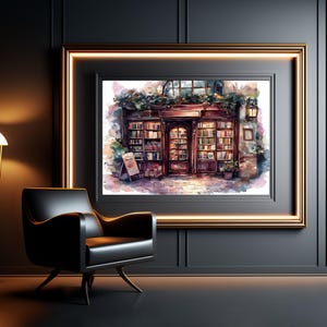 Vintage Bookstore Wall Art Print, Cozy Library Watercolor Painting, Book Lover Gift, Literary Decor, Rustic Bookshop Illustration, Art