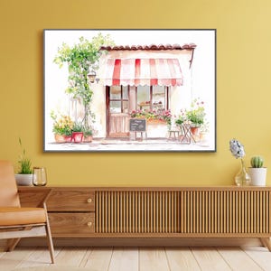 Charming Café Wall Art, Rustic European Street Scene Print, Vintage Coffee Shop Decor, Cozy French Bistro Poster, Home Decor Artwork
