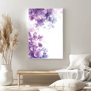 Lila Floral Wandkunst, Abstrakte Blumen Leinwand, Modernes Wohndekor, Großer Botanischer Druck, Elegante Wohnzimmer Kunst