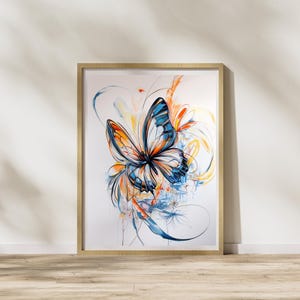 Arte murale astratta con farfalla, stampa su tela moderna con farfalla colorata, arredamento contemporaneo per la casa, design vibrante con farfalla, stampa artistica