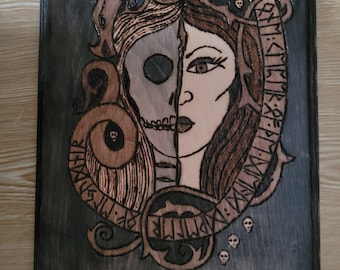 ᚺᛖᛚ ᚼᛁᛚ Hel Wood Keeper of the Dead Plaque Pyrography