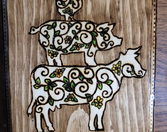 Stacked Animals Wood Plaque Farm Vegan