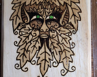 Green Man Elf Plaque Pyrography