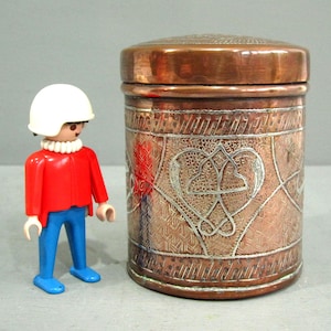 Antique Middle Eastern copper and silver tea caddy
