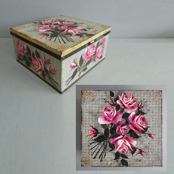 Vintage Huntley and Palmers 'Tweed Rose' biscuit tin, 1966