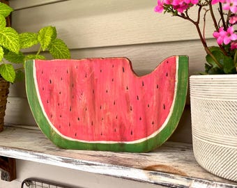 Hand Painted Wood Watermelon Decor, Distressed Finish