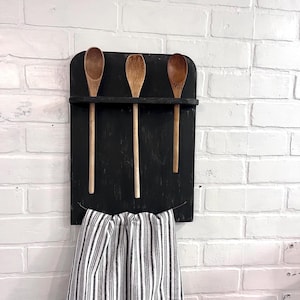 Wood spoon Towel holder FREE SHIPPING black towel holder primitive rack holder, spoon rest, wood spoon shelf