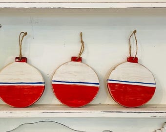 bobbers wooden SET of 5 fishing bobbers birthday decor decorations fishing party LAKE  HOUSE  cabin decor nursery decor Christmas ornaments