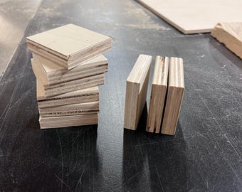 Plywood Wood Blocks, Craft Blanks, Set of 8 (2x2x0.5 inch)