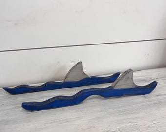 Beach waves shark fins SET of  2 wood waves FREE SHIPPING ocean waves shark nursery decor nautical beach house beach wedding table tier tray
