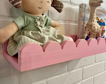 Scalloped Nursery Shelf, Blue Wooden Hanging Shelf