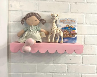 Scalloped Nursery Shelf: Distressed Wood, Country Cottage Decor