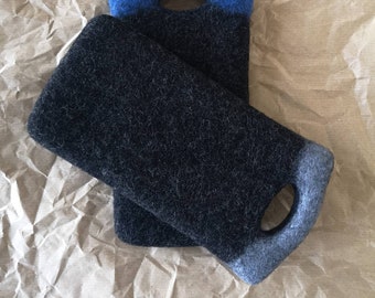 FELT PHONE CASE. Original and safe design phone case with strong two loops to clip in. Black phone cover with Grey or Blue loops.