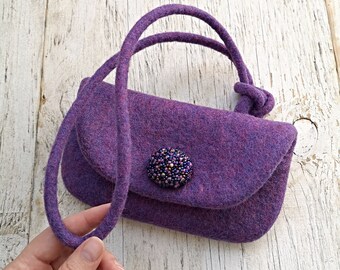 Felt Phone Purse with Wrist Handle, Handmade Wool Bag