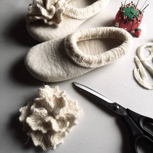 Flowering pearls eco hand felted wool slippers with crochet flowers HANDMADE TO ORDER image 8