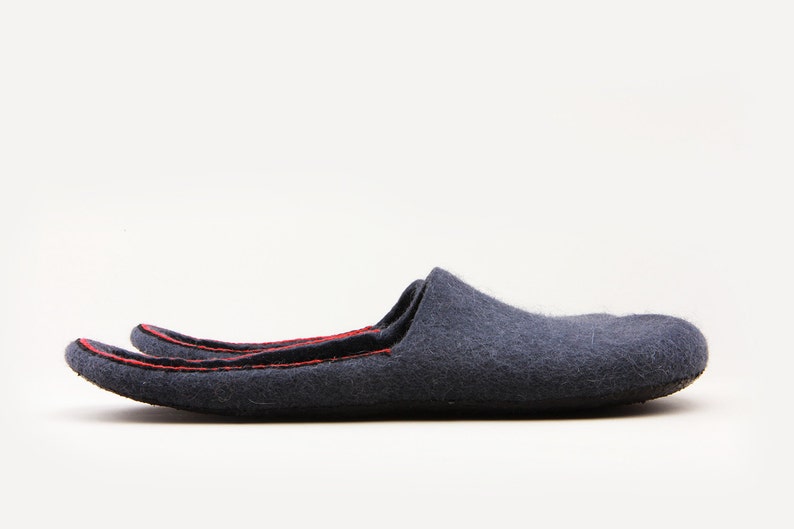 On the coals. Felted wool slippers in dark grey. Open-heel felt slippers for men and women handmade to order. Original design made in UK image 2