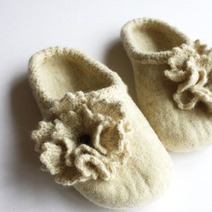 Flowering pearls eco hand felted wool slippers with crochet flowers HANDMADE TO ORDER image 6