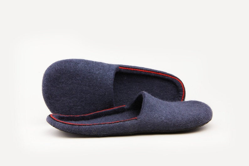 On the coals. Felted wool slippers in dark grey. Open-heel felt slippers for men and women handmade to order. Original design made in UK image 1