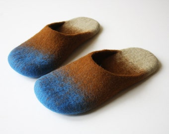 Wool felted slippers made to order. Open-heel felt slippers for men and women. Cozy gift idea. Bestseller felt slippers made in Britain.