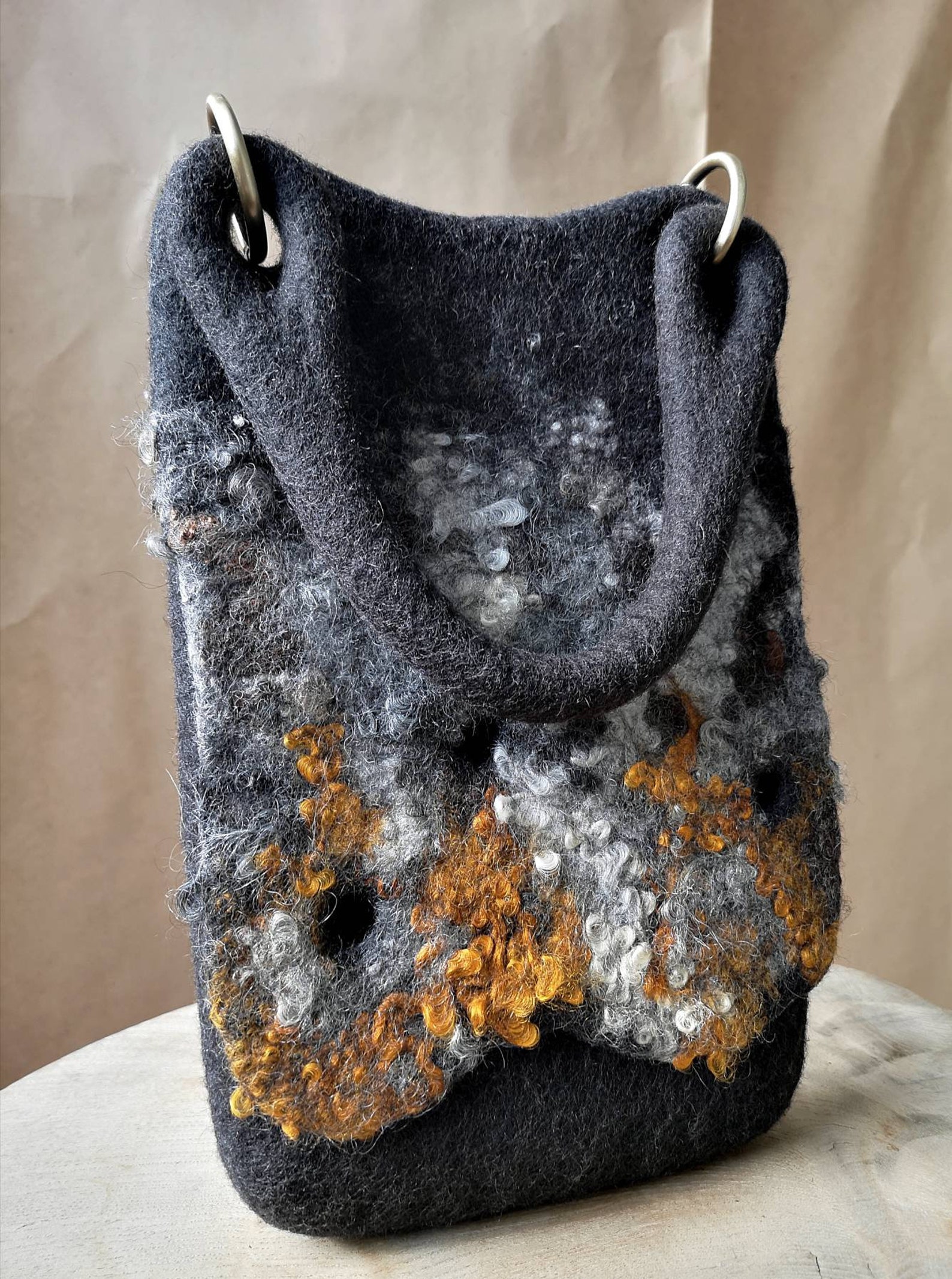Cute Small Bags, Small Boho Purse, Felt Wool Bags for Women, Black