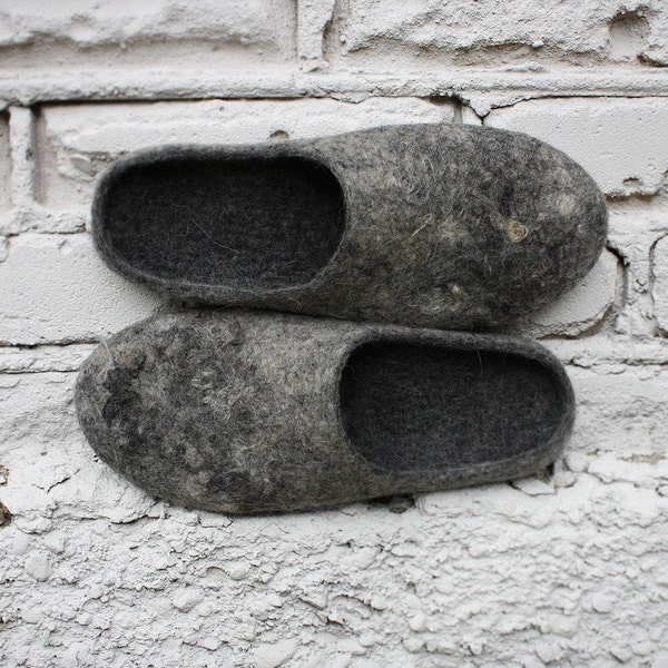 eco elegant grey / felted slippers/ Women's size Euro 40-41 US 10