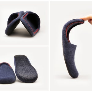 On the coals. Felted wool slippers in dark grey. Open-heel felt slippers for men and women handmade to order. Original design made in UK image 4