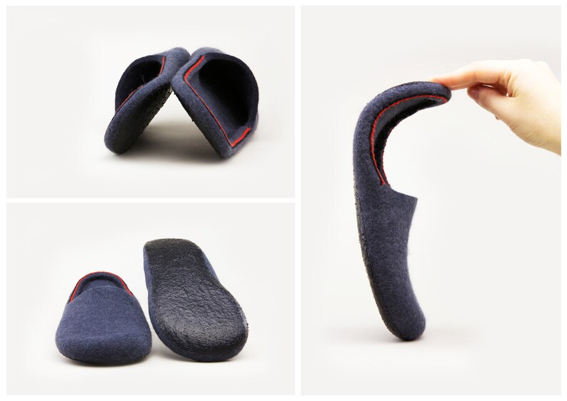 On the coals. Felted wool slippers in dark grey. Open-heel felt slippers for men and women handmade to order. Original design made in UK image 4