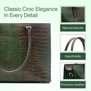 Crocodile Leather Tote Bag - Genuine Leather Shoulder Bag - Structured Handbag for Women - Elegant Office Bag - EL.1