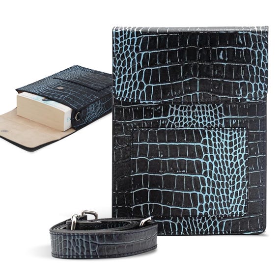 Handmade Leather Crossbody Book Bag: Croc-embossed Mini  display picture 2
