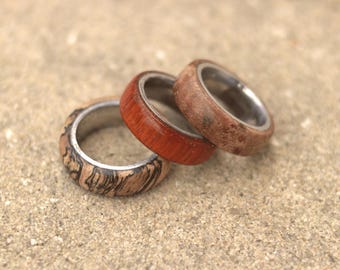 Handmade Stabilized Wood Rings – Natural Wooden Bands – Unique Grain Jewelry – Lightweight Rustic Rings