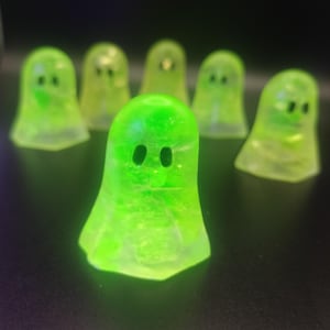 Uranium glass and resin mini ghosts- crushed glass in resin, vaseline glass, Czech uranium, vaseline glass, fallout, oddities, adopt a ghost