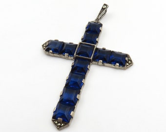 Circa 1920. Blue Paste Stone and Silver Cross