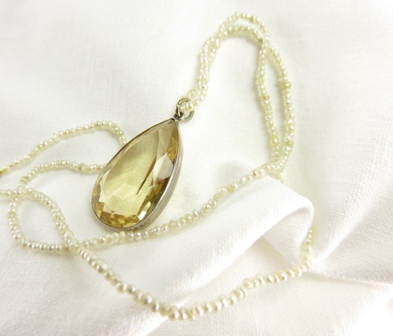 Edwardian Seed Pearl Necklace with Citrine pendant