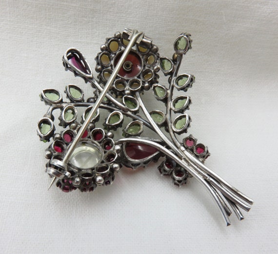 Mid Century Gemstone Flower Brooch - image 5