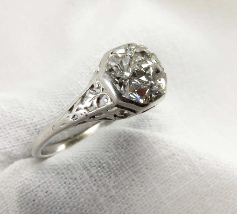 Circa 1915 Edwardian Platinum Engagement Ring with French Cut Diamonds, VS2 Clarity. image 2