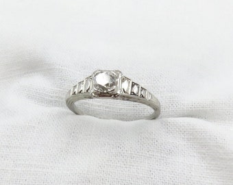 Circa 1930 Old Mine Cut Diamond Engagement Ring in 14KT White Gold