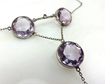 Sale Circa 1920 Amethyst Seed Pearl and Silver Necklace