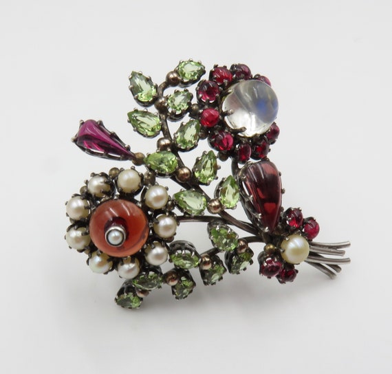 Mid Century Gemstone Flower Brooch - image 3