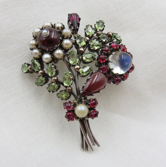 Mid Century Gemstone Flower Brooch - image 2