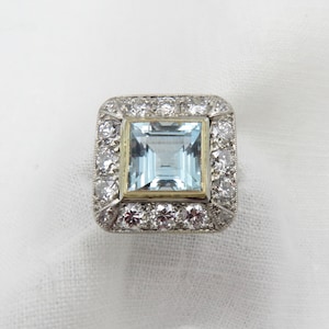 Circa 1940's Aquamarine and Diamond Ring Set in Platinum