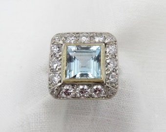 Circa 1940's Aquamarine and Diamond Ring Set in Platinum