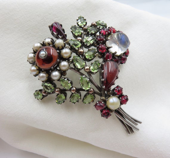 Mid Century Gemstone Flower Brooch - image 4