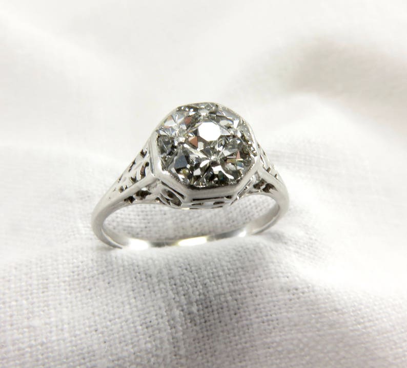 Circa 1915 Edwardian Platinum Engagement Ring with French Cut Diamonds, VS2 Clarity. image 3