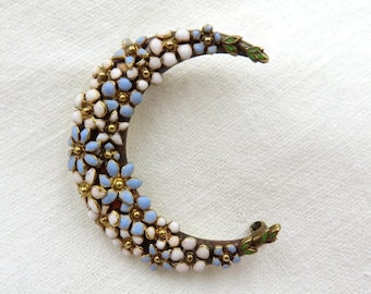 Victorian Enamel Flowers On The Moon Pin